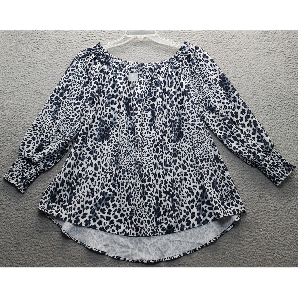 Better Be Blouse Women S Multi Leopard Print Off the Shoulder High Low Round Hem
